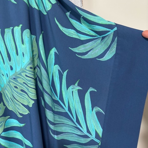 New Reyn Spooner Blue/Green Monstera Leaf Kaftan Rayon Swim Cover Dress Size XL - Picture 5 of 7